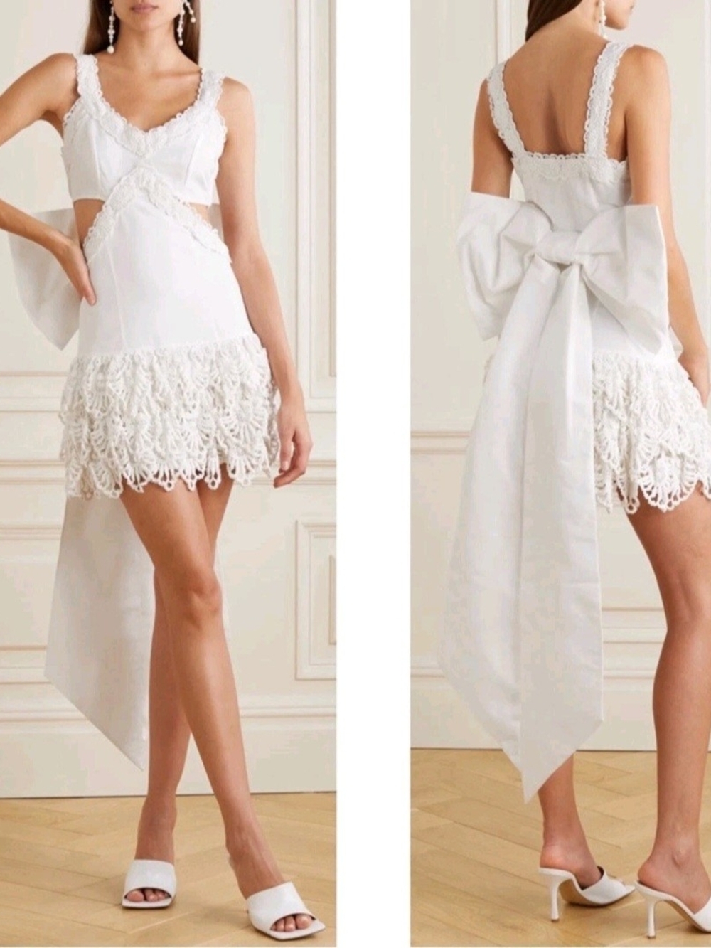 LoveShackFancy Ivory Lace Bow Mini Dress NWT